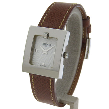 Herms Be1.110 Women'S Stainless Steel And Leather Strap Watch