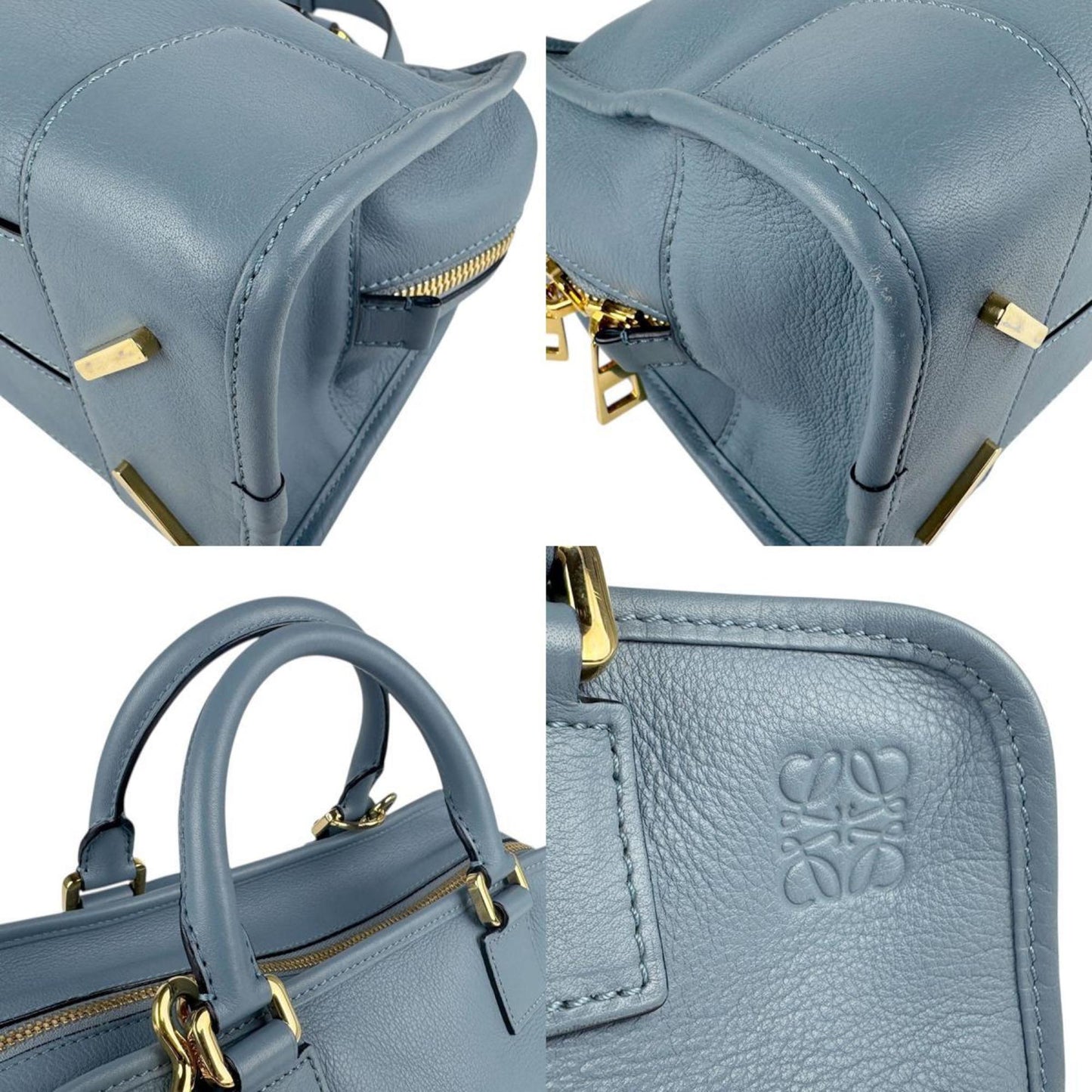 Loewe Shoulder Bag Handbag Amazona 28 Leather Blue Gray