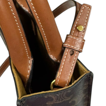 Celine Mini Vertical Cabas Triomphe Shoulder Bag Coated Canvas 194372 Brown