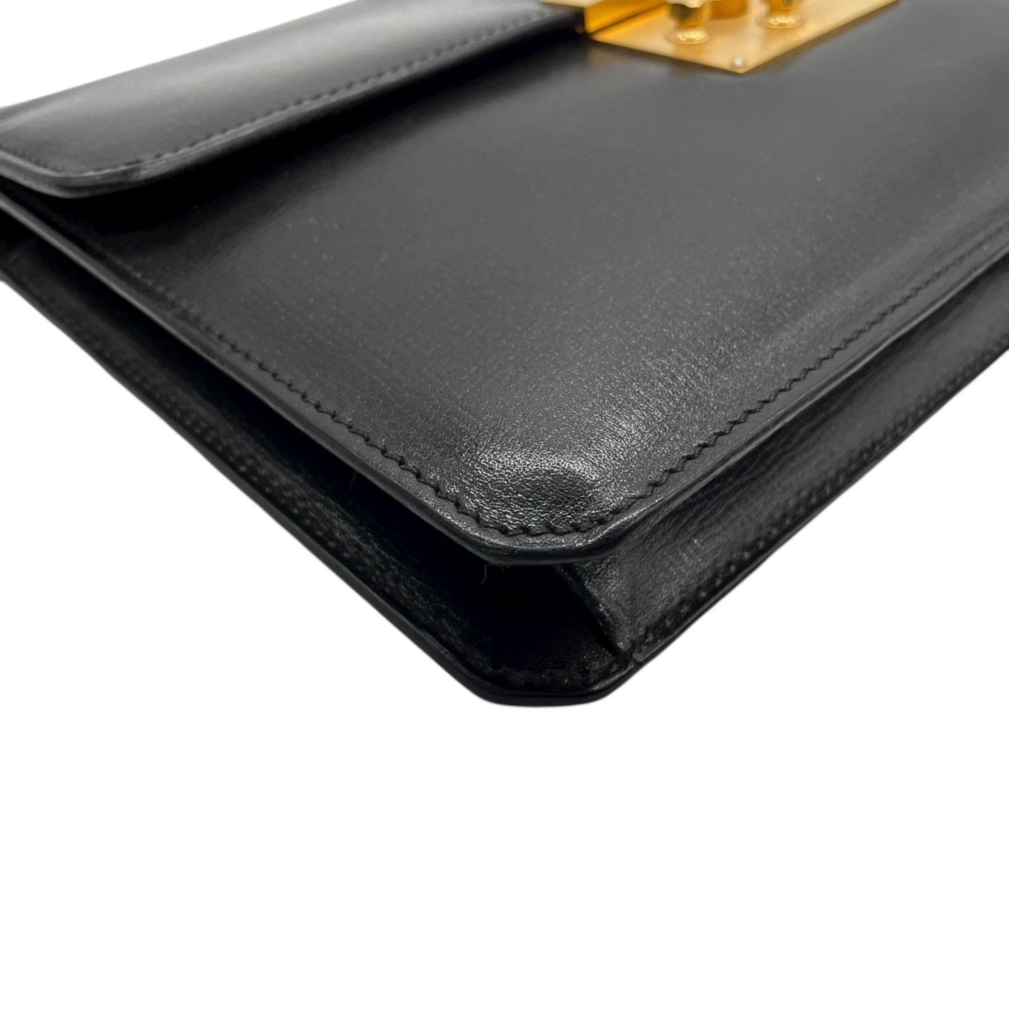 Valextra Clutch Bag/Second Bag In Black Leather With Gold Hardware