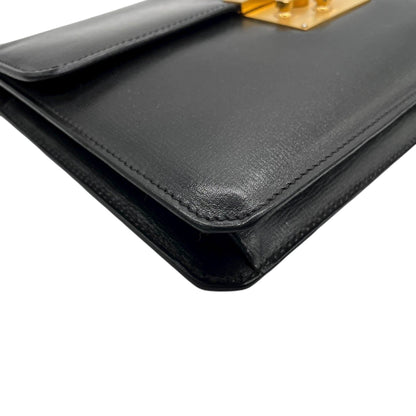 Valextra Clutch Bag/Second Bag In Black Leather With Gold Hardware