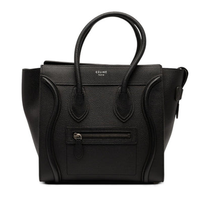 Celine Luggage Micro Shopper Handbag In Black Leather