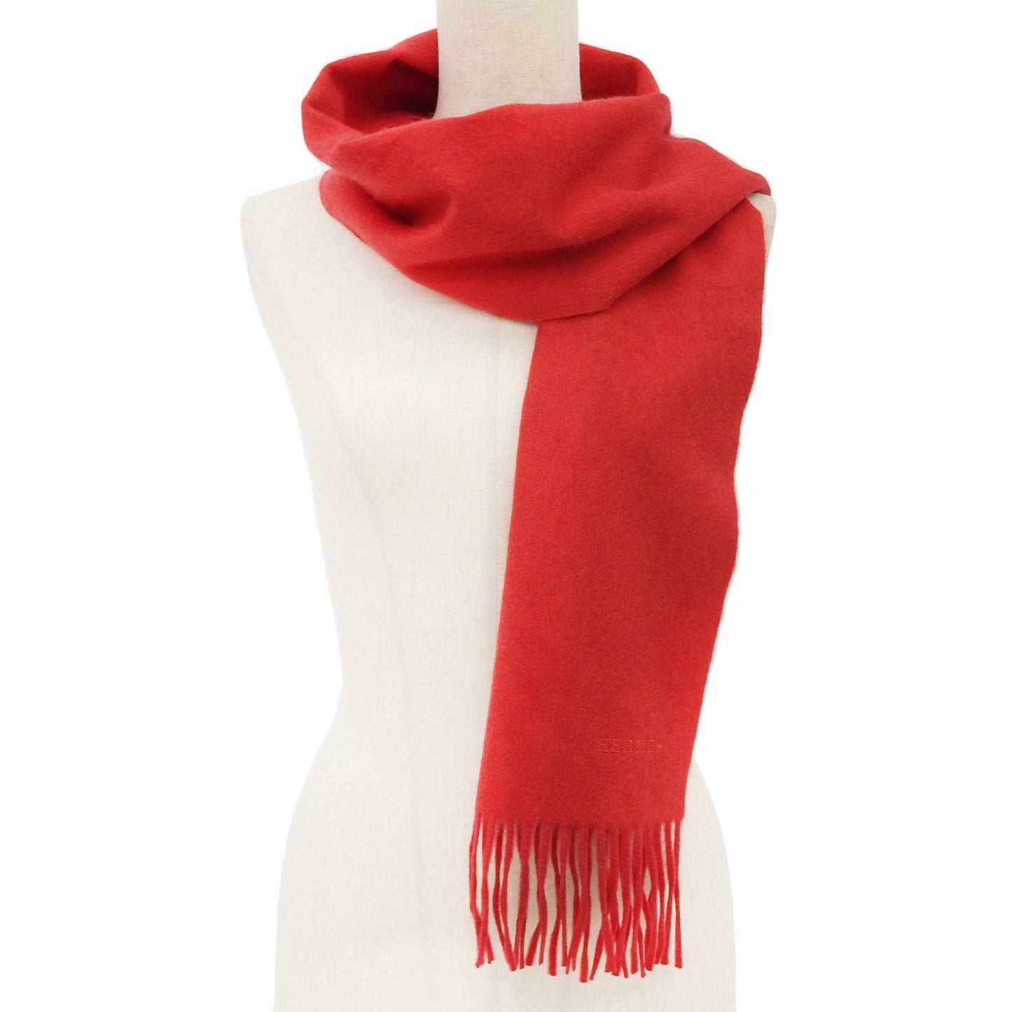 Hermes 100% Cashmere Stole/Scarf/Shawl With Logo Embroidery And Fringe
