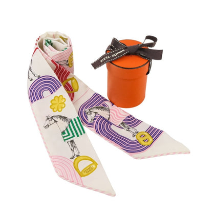 Hermes Twilly Garde Robe Pop Silk Scarf/Muffler In White