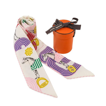 Hermes Twilly Garde Robe Pop Silk Scarf/Muffler In White