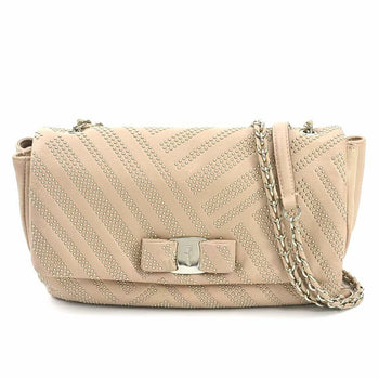 Salvatore Ferragamo Shoulder Bag Vara Ribbon Leather Metal Pink Beige