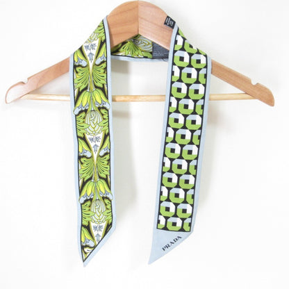 Prada Print Silk Slim Scarf 1Ff008 Light Blue