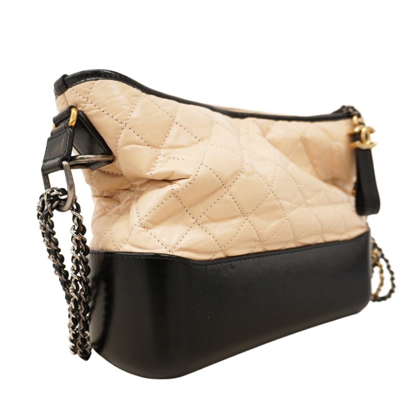 Chanel Shoulder Bag Chain Gabriel Lambskin Beige Black Gold