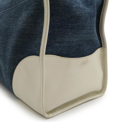 Prada Prada Triangle Handbag Tote Bag Shoulder Denim Leather Blue White Bn2254