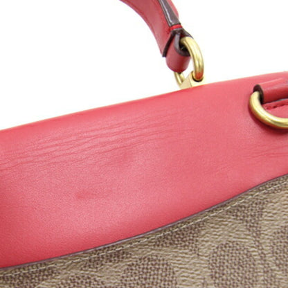 Coach Handbag 88202 Beige Red Pvc Leather Flower Motif Chain Shoulder Bag