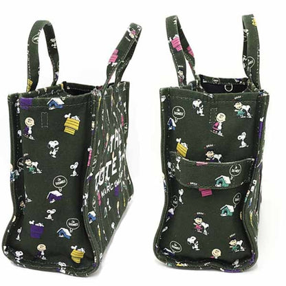 Marc Jacobs X Peanuts Collaboration: The Tote Canvas Tote Bag In Khaki Green.
