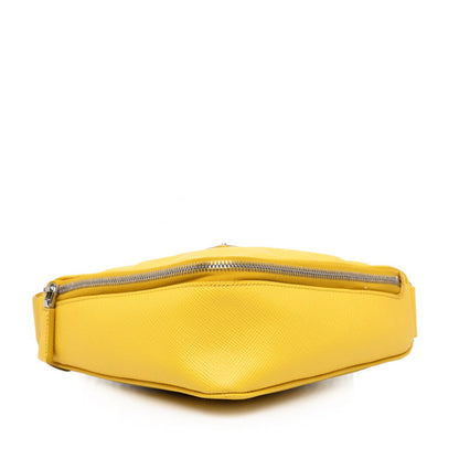 Prada Triangle Logo Plate Shoulder Bag In Yellow Saffiano Leather