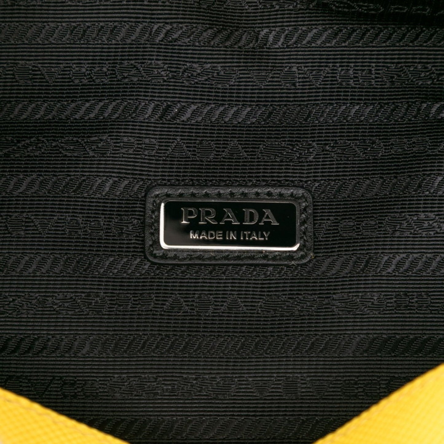 Prada Triangle Logo Plate Shoulder Bag In Yellow Saffiano Leather