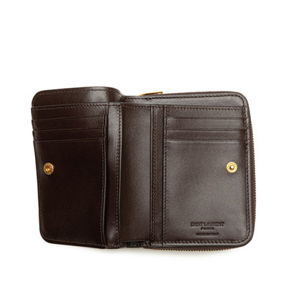 Saint Laurent Quilted Joan Bi-Fold Wallet Compact 668323 Wine Red Leather