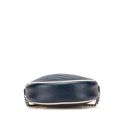 Gucci Gg Marmont Chain Shoulder Bag 550154 Navy Leather
