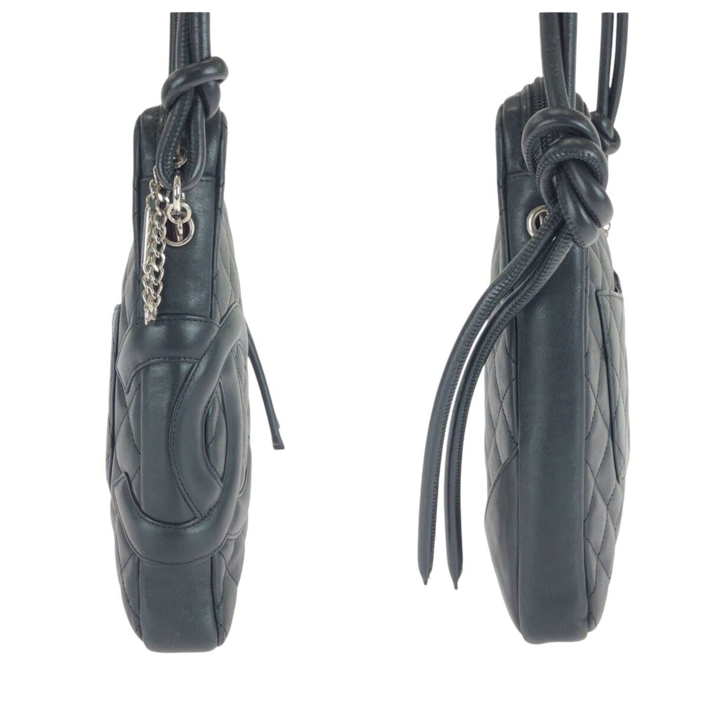 Chanel Matelasse Coco Mark Black Lambskin Shoulder Bag With Silver Hardware