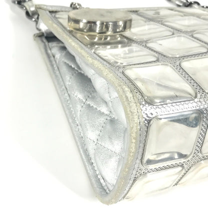 Chanel Cc Coco Mark Logo Ice Cube Chain Shoulder Bag In Silver Leather