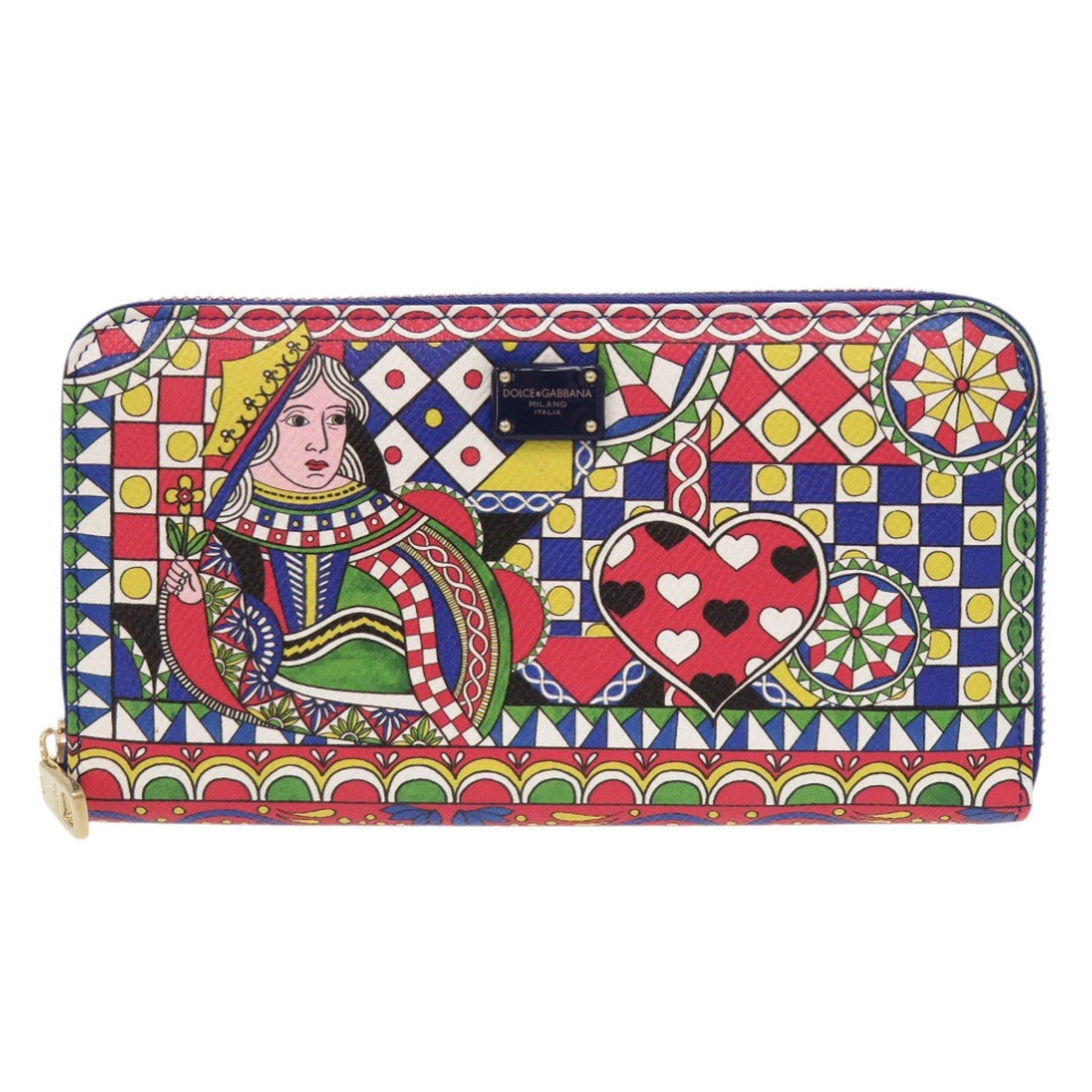 Like New Dolce & Gabbana Bi0473 Trump Print Leather Long Wallet In Red