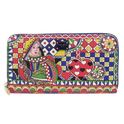 Like New Dolce & Gabbana Bi0473 Trump Print Leather Long Wallet In Red