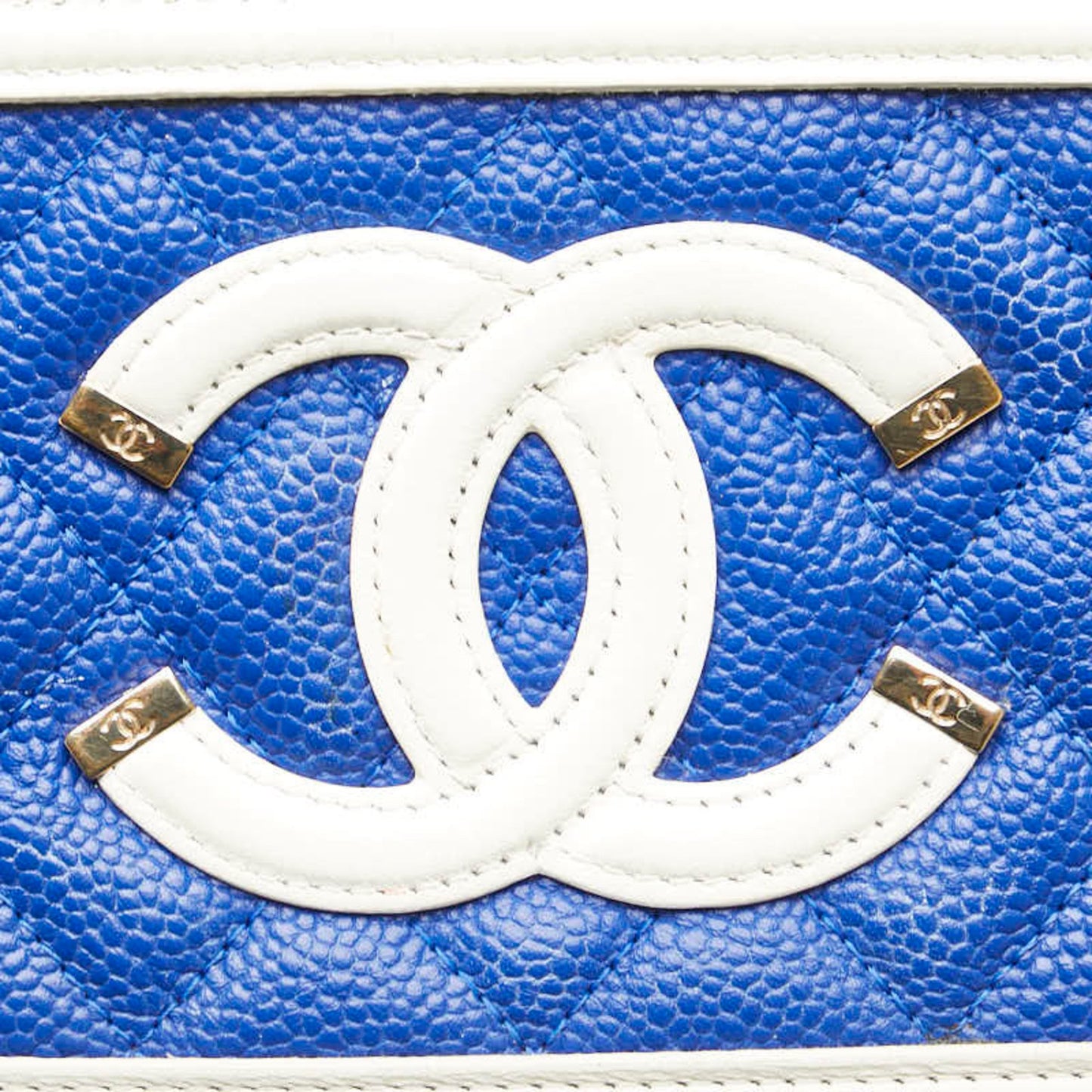 Chanel Coco Mark Tricolor Shoulder Bag Navy White Caviar Skin