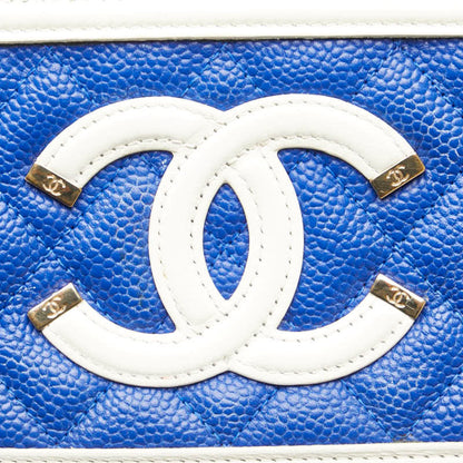 Chanel Coco Mark Tricolor Shoulder Bag Navy White Caviar Skin