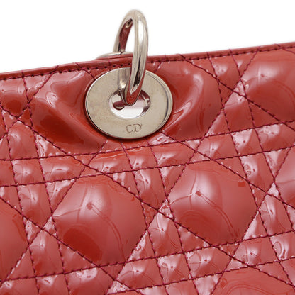 Christian Dior Dior Lady Cannage Large 2Way Bag Handbag Patent Red Bp