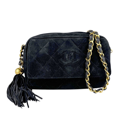 Chanel Shoulder Bag Velvet Black Gold
