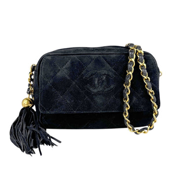 Chanel Shoulder Bag Velvet Black Gold