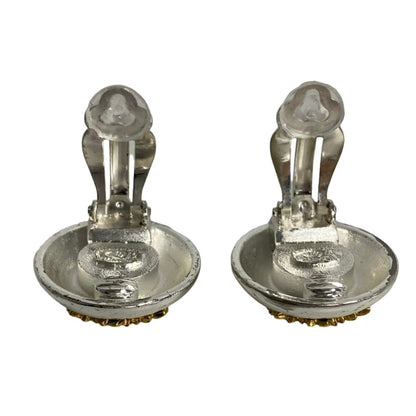 Chanel 97P Engraved Coco Mark Motif Earrings Gp Silver 28291