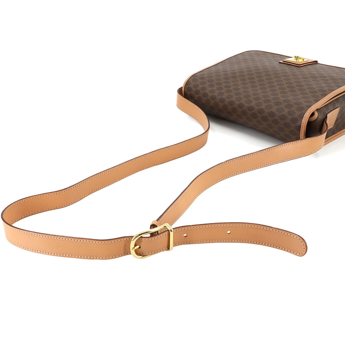 Celine Macadam Shoulder Bag In Brown Leather