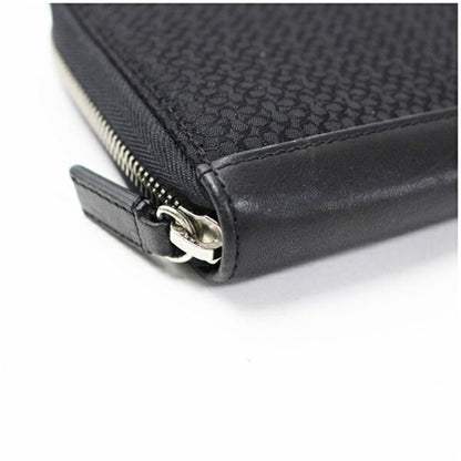 Coach Organizer Round Zip Long Wallet In Black Canvas And Leather