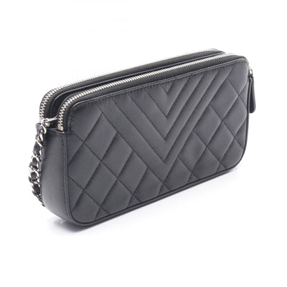 Chanel Double Zip Shoulder Bag In Grained Calfskin Leather