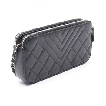 Chanel Double Zip Shoulder Bag In Grained Calfskin Leather