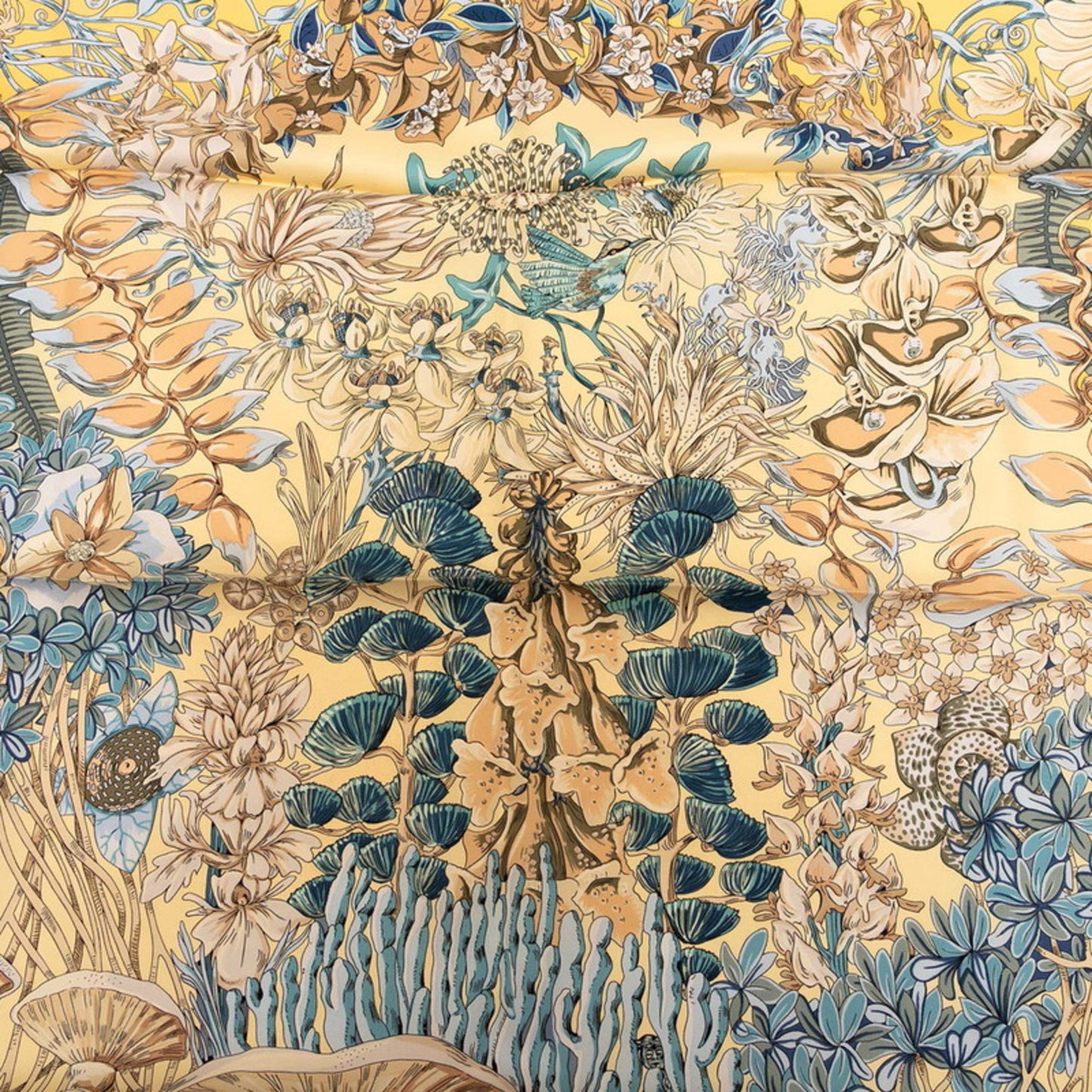 Hermes Herms Carr 90 "L'Ile Deserte" Desert Island Scarf In Yellow