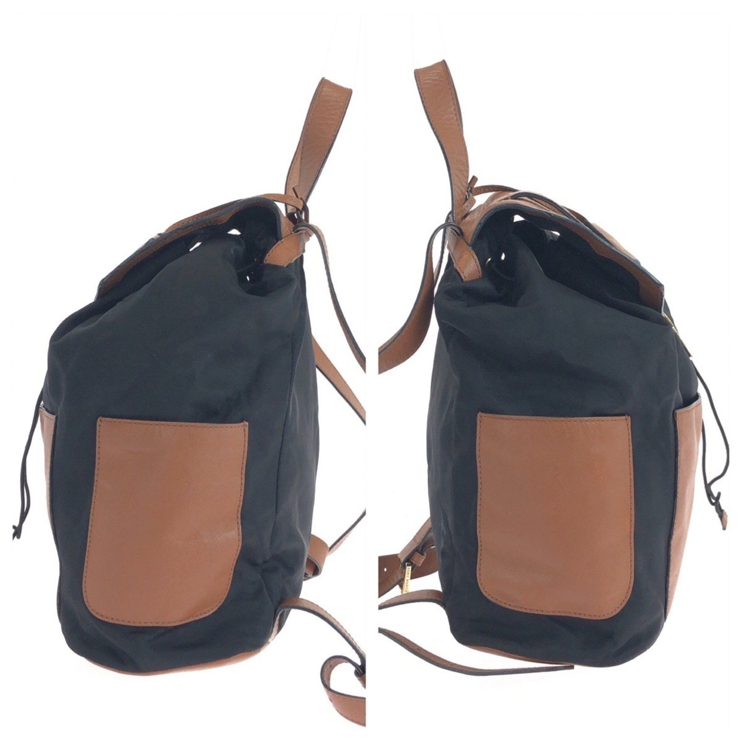 Tory Burch Black Brown Gold Hardware Nylon Leather Hst036 0913 Backpack