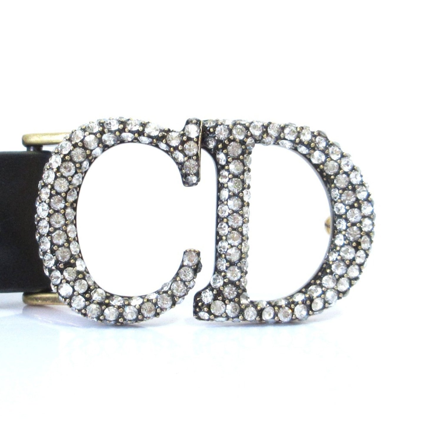 Christian Dior Rhinestone Cd Buckle Leather Narrow Belt