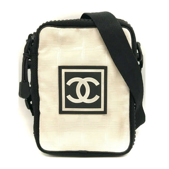 Chanel Sport Line Shoulder Bag Pochette Nylon Ivory Black Coco Mark No.8 Chanel