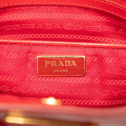 Prada Triangle Logo Plate Handbag Red Leather