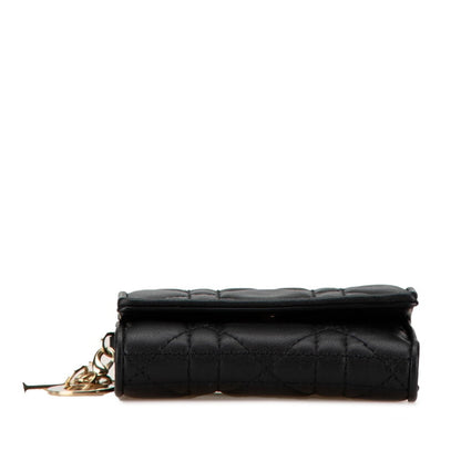 Christian Dior Dior Cannage Tri-Fold Wallet Compact Black Leather