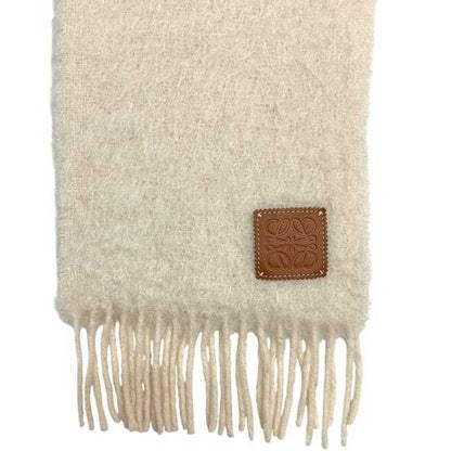 Loewe Scarf Ec-24416 Natural Beige Anagram Mohair Wool A-28003861 White Long