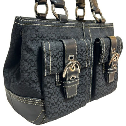 Coach Mini Signature Soho Double Pocket Handbag 3646 Black Canvas Leather (Mikunigaoka Store)