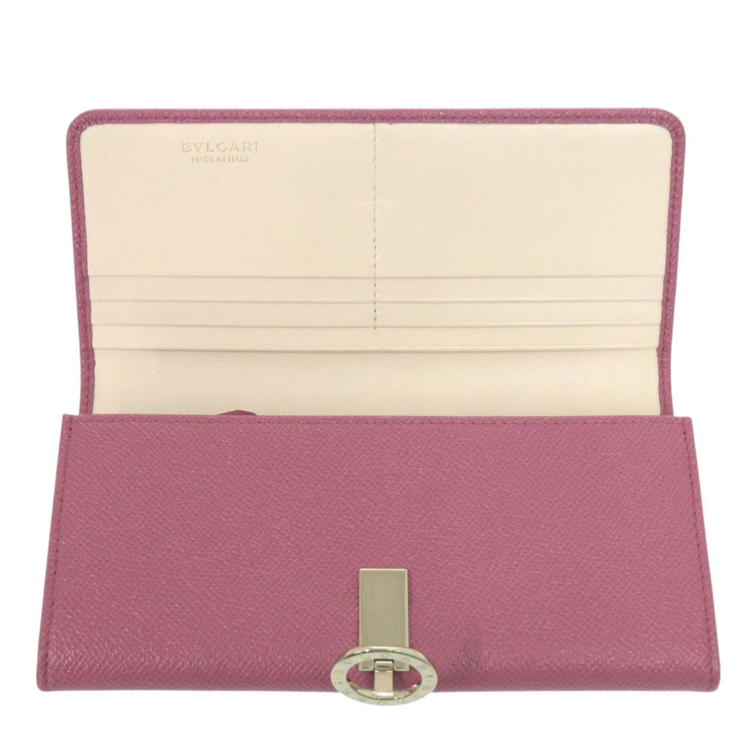 Like New Bvlgari Logo Clip Leather Pink Long Wallet 1274