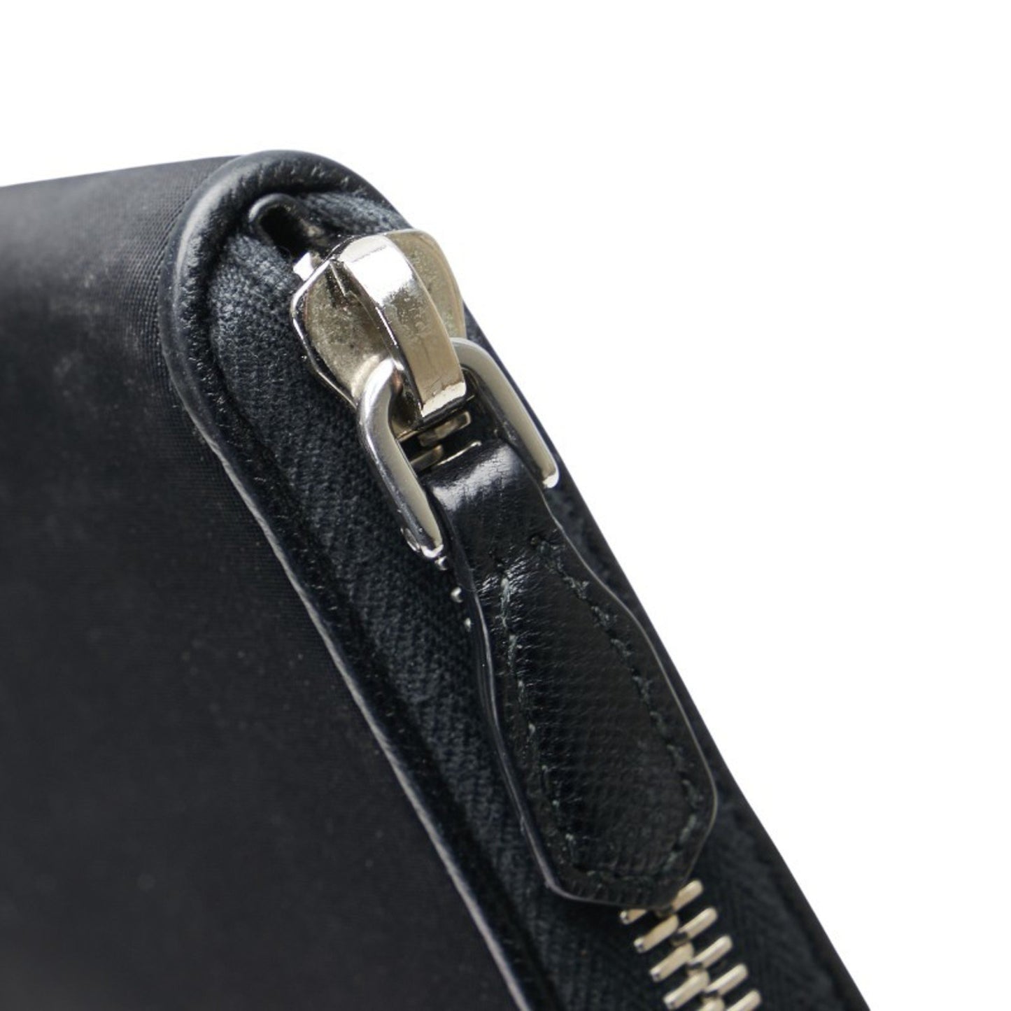 Prada Triangle Plate Long Wallet Black Nylon Leather