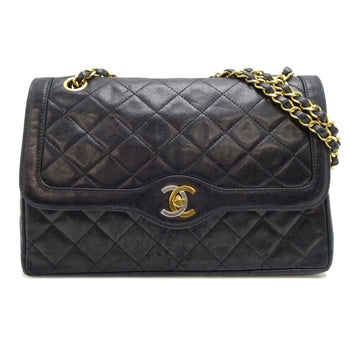 Chanel Paris Exclusive Matelasse Chain Shoulder Bag In Black Lambskin