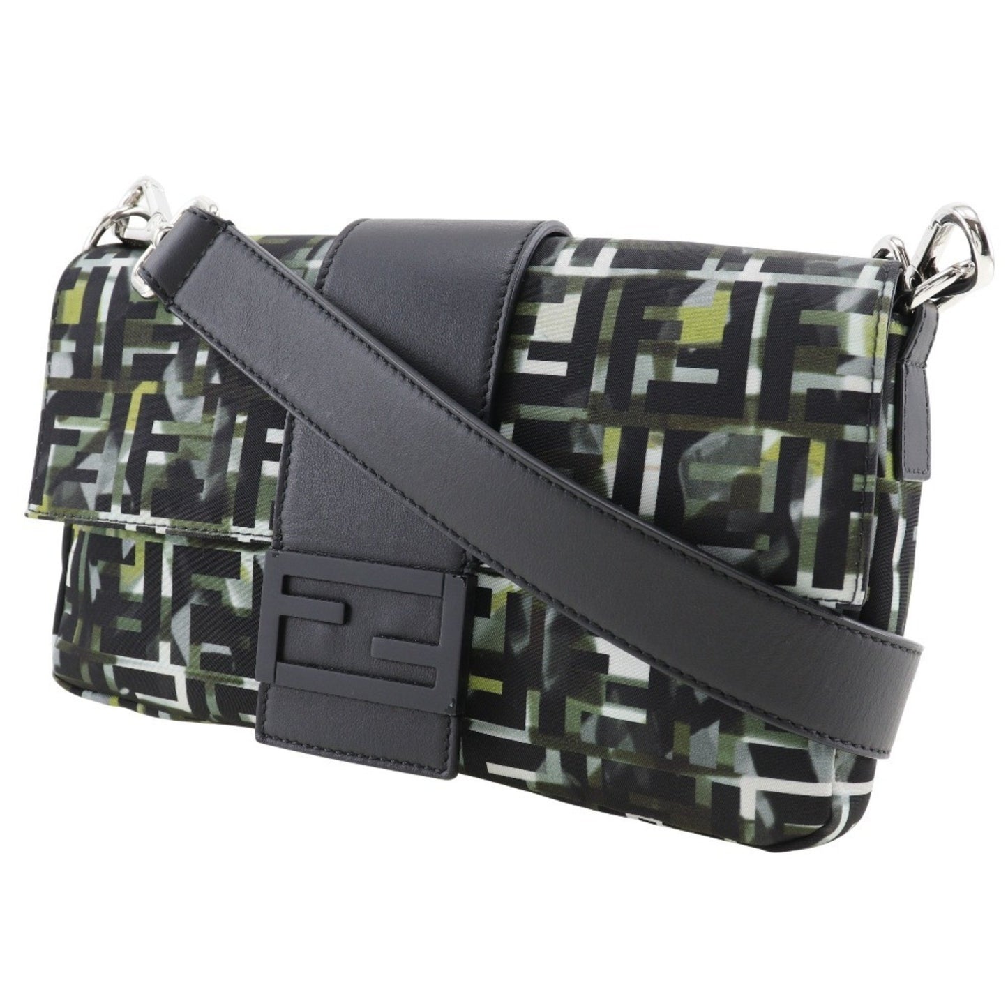 Fendi Mamma Bucket Shoulder Bag 3Way Body Clutch Zucca Camouflage Pattern 7V72 Nylon Black 3Way Type