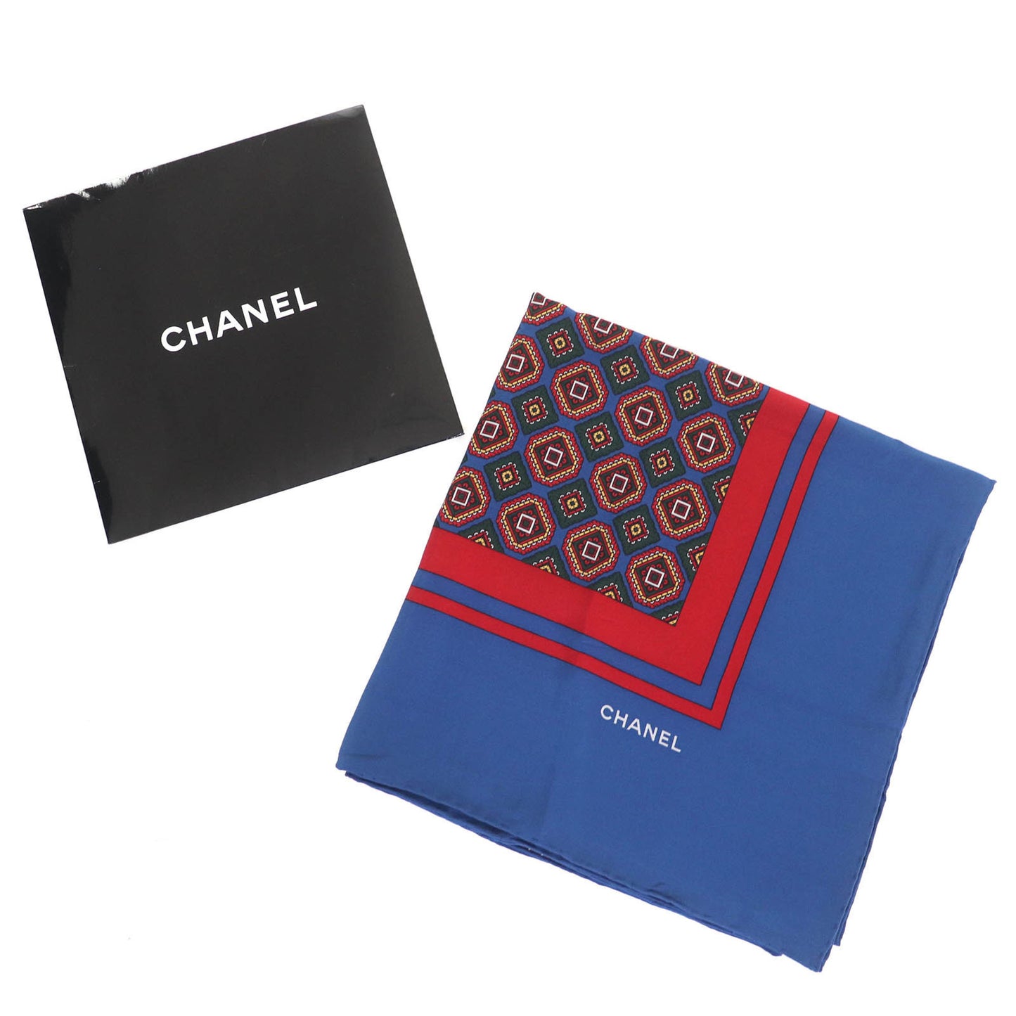 Vintage Chanel 100% Silk Scarf With Logo And All-Over Print