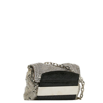 Jimmy Choo Crocodile Embossed Chain One Shoulder Bag Silver Black Leather Metal
