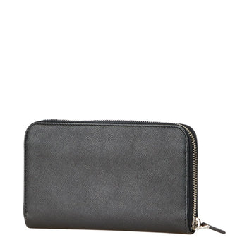 Prada Triangle Logo Plate Long Wallet Round Zipper Black Leather