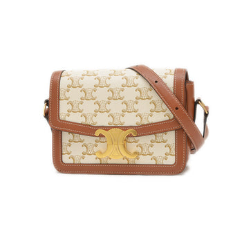 Celine Teen Triomphe Shoulder Bag Canvas Leather White Tan 188882 Bp