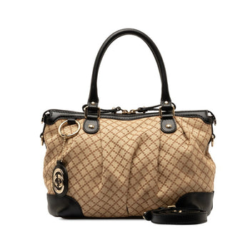 Gucci Diamante Sukey Handbag Shoulder Bag 247902 Beige Black Canvas Leather